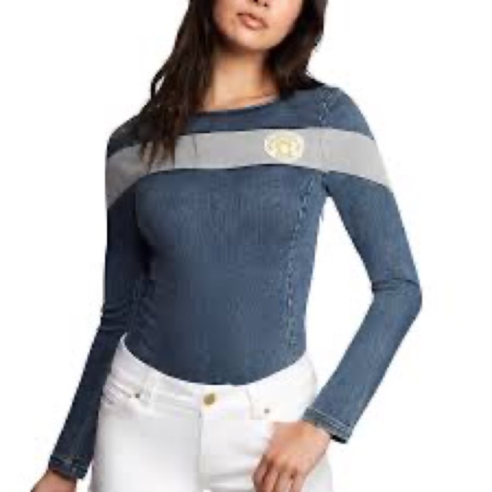 NWT! True Religion Manchester Denim Long-sleeve Peekaboo Bodysuit